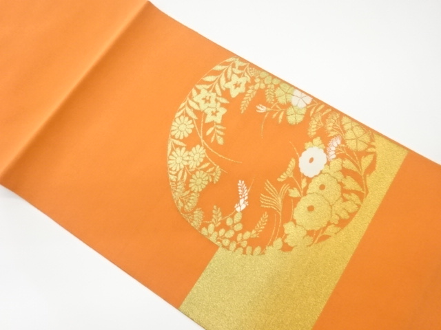 JAPANESE KIMONO / VINTAGE NAGOYA OBI / TSUZURE / WOVEN AUTUMN FLOWERS